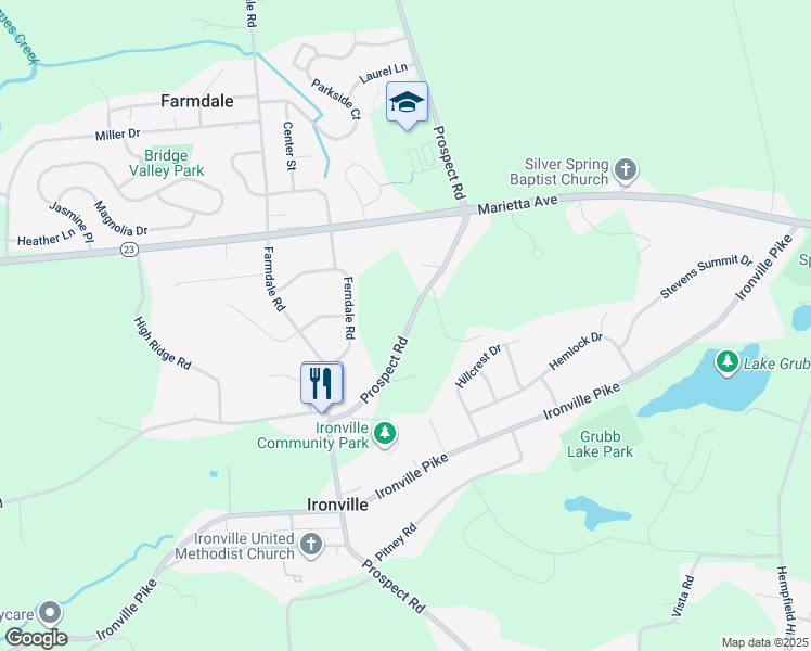 map of restaurants, bars, coffee shops, grocery stores, and more near 741 Prospect Road in Columbia