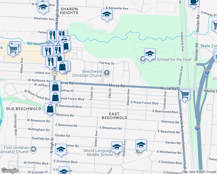 map of restaurants, bars, coffee shops, grocery stores, and more near 289 Morse Road in Columbus