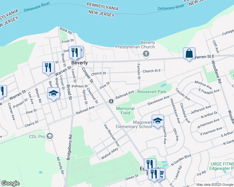map of restaurants, bars, coffee shops, grocery stores, and more near 646 Walton Avenue in Beverly