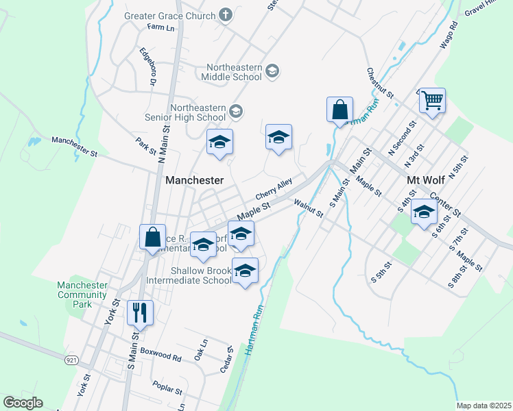 map of restaurants, bars, coffee shops, grocery stores, and more near 414 Maple Street in Manchester