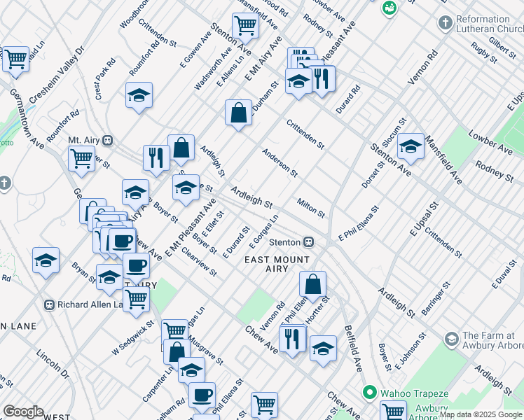 map of restaurants, bars, coffee shops, grocery stores, and more near 6916 Ardleigh Street in Philadelphia