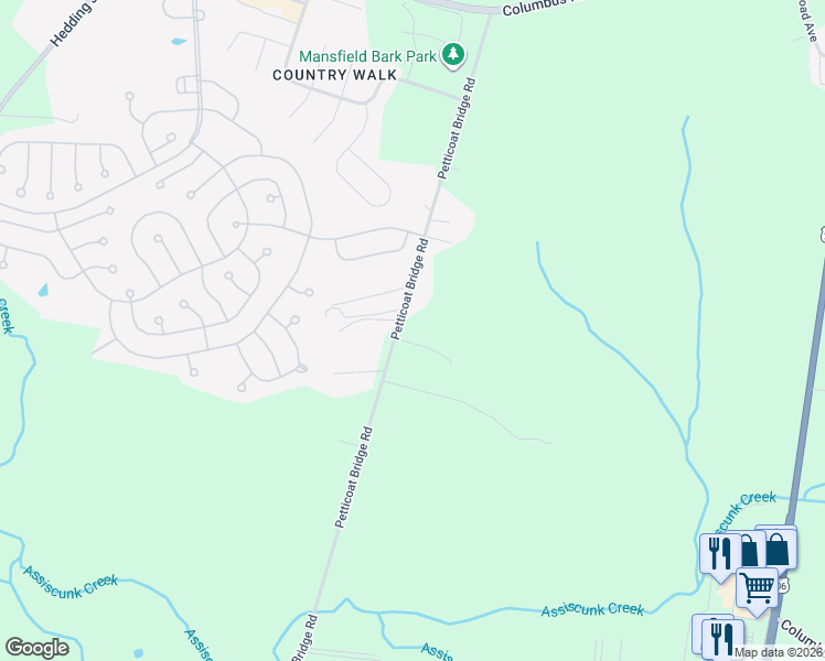map of restaurants, bars, coffee shops, grocery stores, and more near 200 Petticoat Bridge Road in Mansfield
