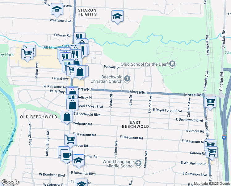map of restaurants, bars, coffee shops, grocery stores, and more near 219 Morse Road in Columbus