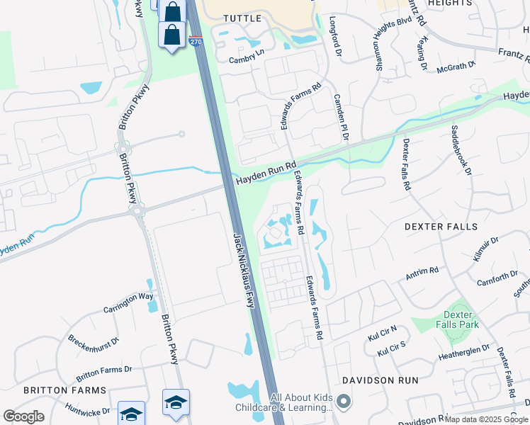 map of restaurants, bars, coffee shops, grocery stores, and more near 5371 Monticello Hall Drive in Columbus