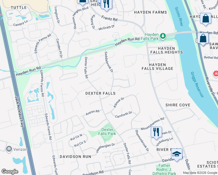 map of restaurants, bars, coffee shops, grocery stores, and more near 3783 Secretariat Court in Columbus