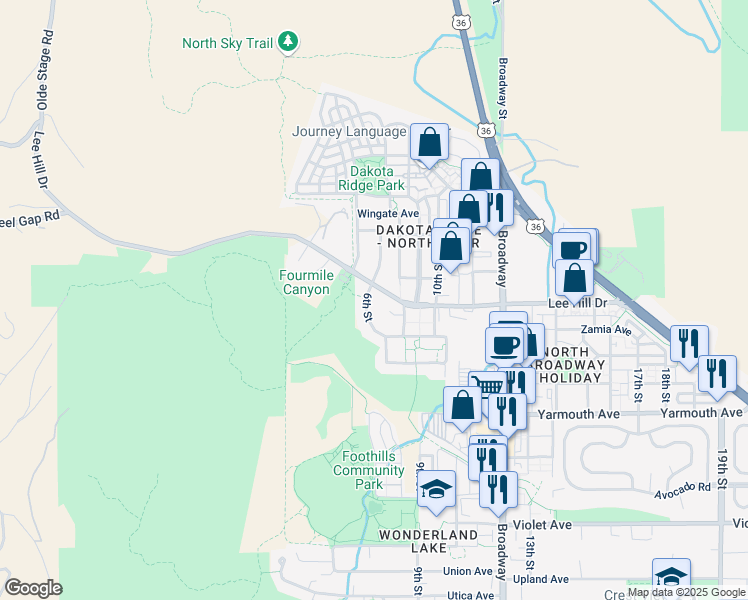 map of restaurants, bars, coffee shops, grocery stores, and more near 4810 6th Street in Boulder