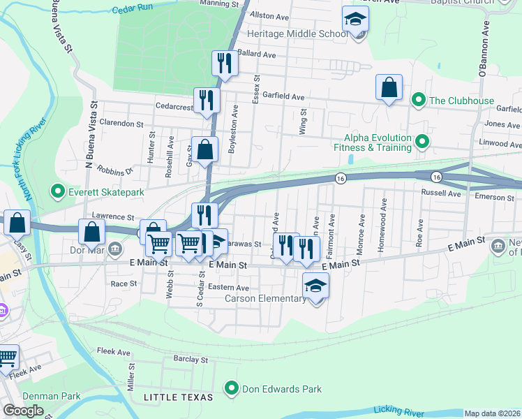 map of restaurants, bars, coffee shops, grocery stores, and more near 90 Dewey Ave in Newark