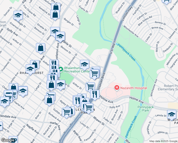 map of restaurants, bars, coffee shops, grocery stores, and more near 2316 Hoffnagle Street in Philadelphia