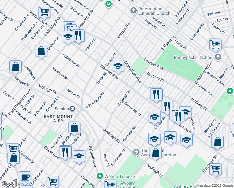map of restaurants, bars, coffee shops, grocery stores, and more near 803 East Sharpnack Street in Philadelphia