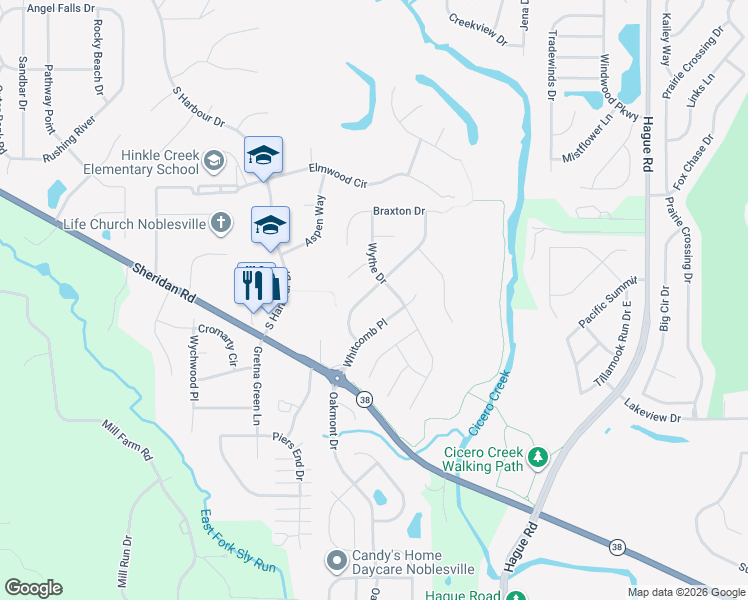 map of restaurants, bars, coffee shops, grocery stores, and more near 18895 Whitcomb Place in Noblesville