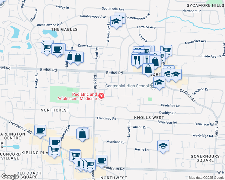 map of restaurants, bars, coffee shops, grocery stores, and more near 5096 Sansom Court in Columbus