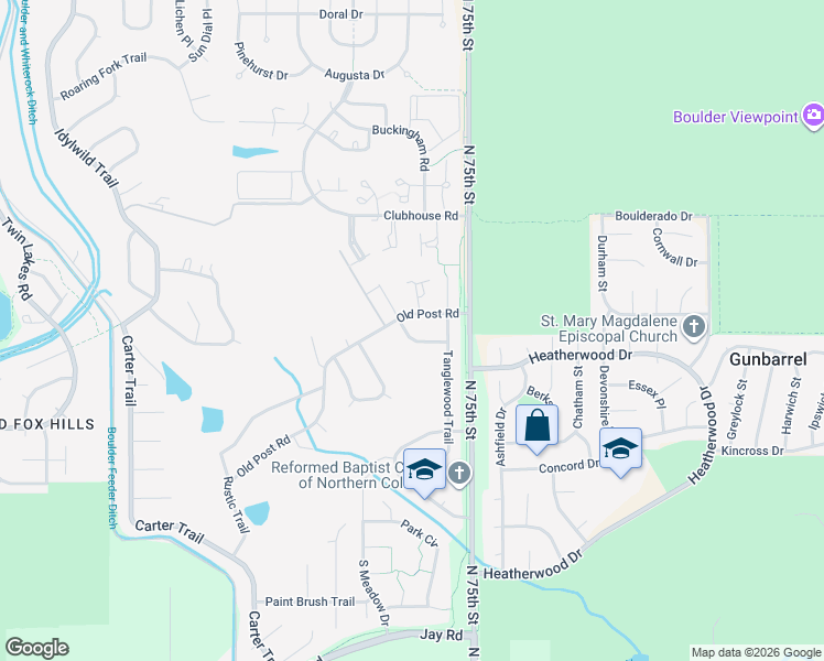map of restaurants, bars, coffee shops, grocery stores, and more near in Gunbarrel