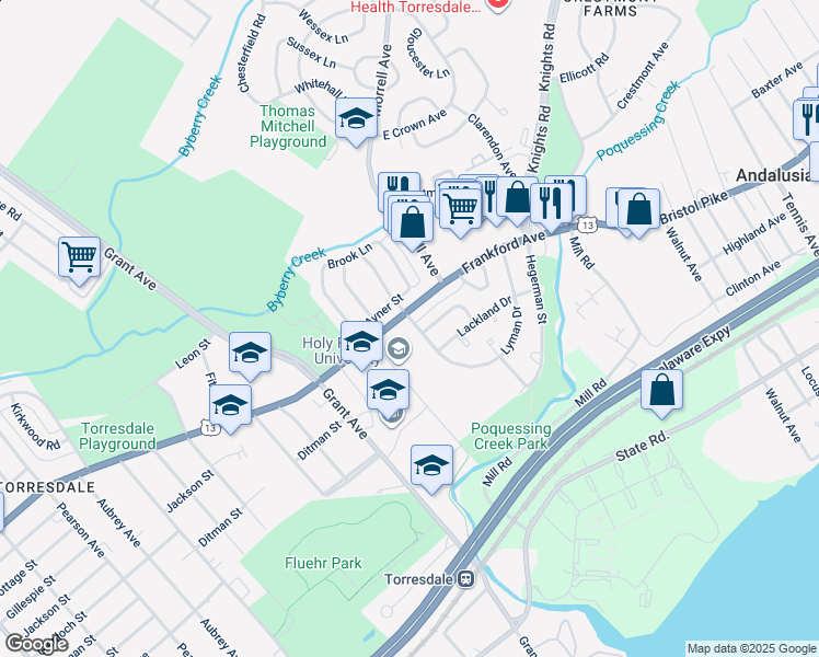 map of restaurants, bars, coffee shops, grocery stores, and more near 4010 Carteret Drive in Philadelphia