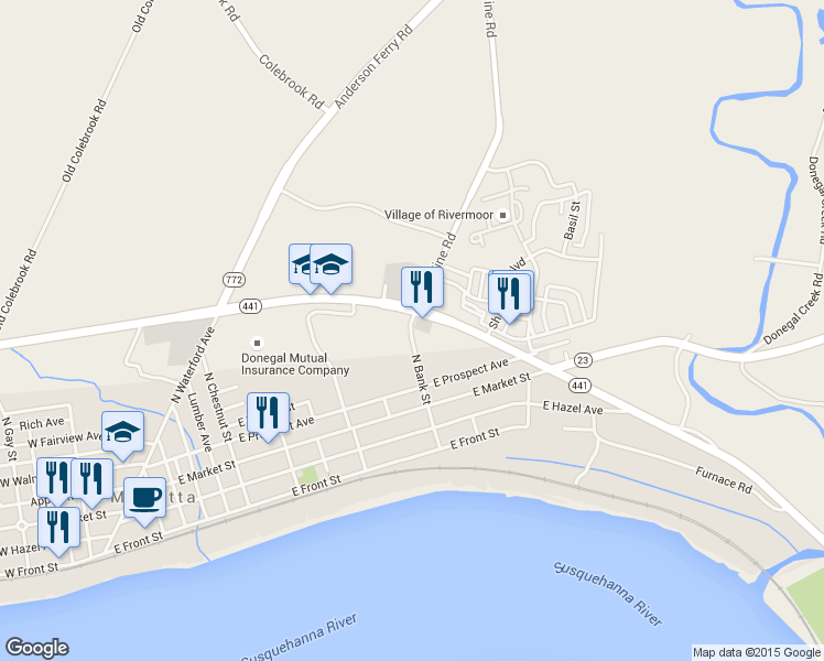 map of restaurants, bars, coffee shops, grocery stores, and more near 1155 River Road in Marietta