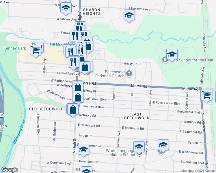 map of restaurants, bars, coffee shops, grocery stores, and more near 175 Morse Road in Columbus