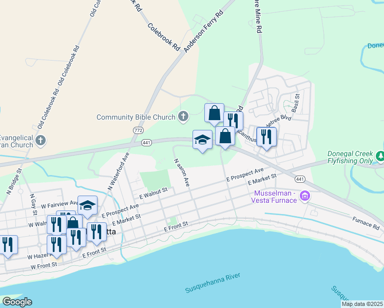 map of restaurants, bars, coffee shops, grocery stores, and more near 1177 River Road in Marietta
