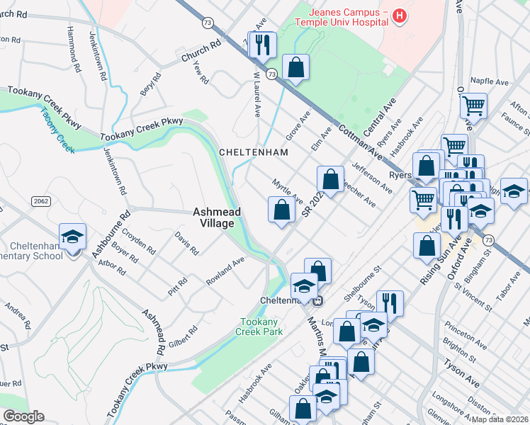 map of restaurants, bars, coffee shops, grocery stores, and more near 334 East Laurel Avenue in Montgomery County