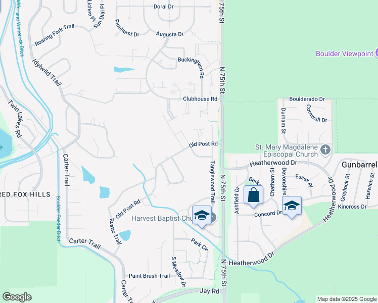 map of restaurants, bars, coffee shops, grocery stores, and more near 4797 Briar Ridge Trail in Boulder