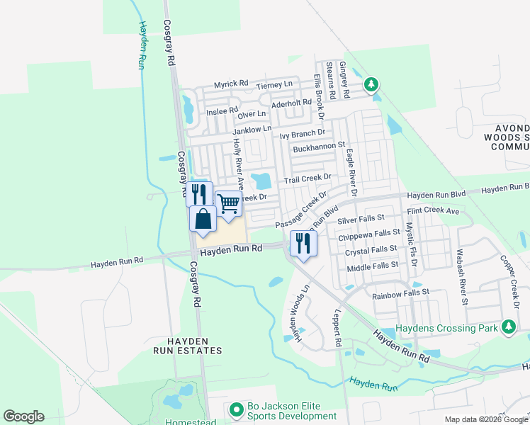 map of restaurants, bars, coffee shops, grocery stores, and more near 5911 Winberry Creek Drive in Dublin