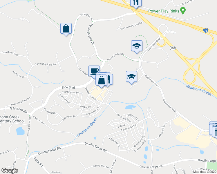 map of restaurants, bars, coffee shops, grocery stores, and more near 510 Wellington Square in Exton