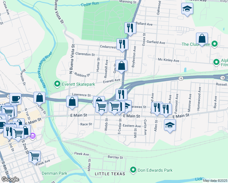 map of restaurants, bars, coffee shops, grocery stores, and more near 86 Gay Street in Newark