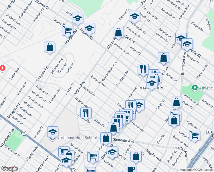 map of restaurants, bars, coffee shops, grocery stores, and more near 1717 Borbeck Avenue in Philadelphia
