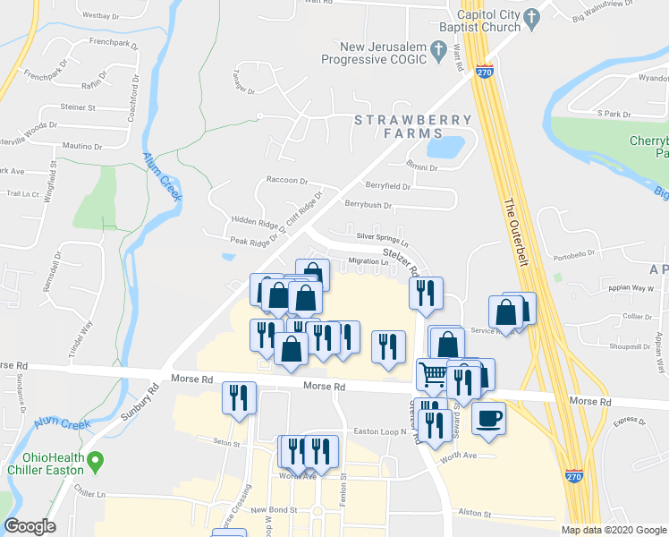 map of restaurants, bars, coffee shops, grocery stores, and more near 4215 Permit Court in Columbus