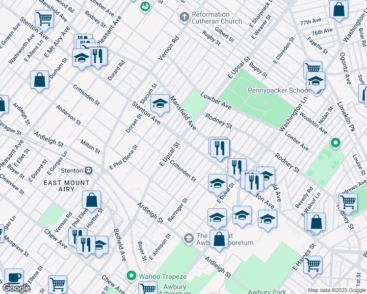 map of restaurants, bars, coffee shops, grocery stores, and more near 1333 Yerkes Street in Philadelphia