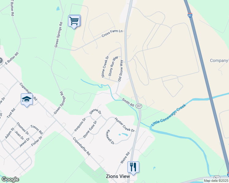 map of restaurants, bars, coffee shops, grocery stores, and more near 200 Old Stone Way in York