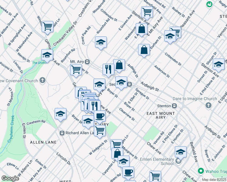 map of restaurants, bars, coffee shops, grocery stores, and more near 7133 Boyer Street in Philadelphia