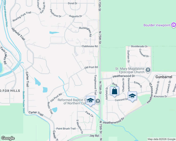 map of restaurants, bars, coffee shops, grocery stores, and more near in Gunbarrel