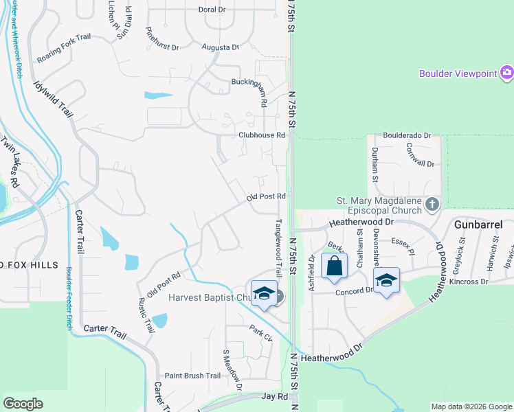 map of restaurants, bars, coffee shops, grocery stores, and more near in Gunbarrel