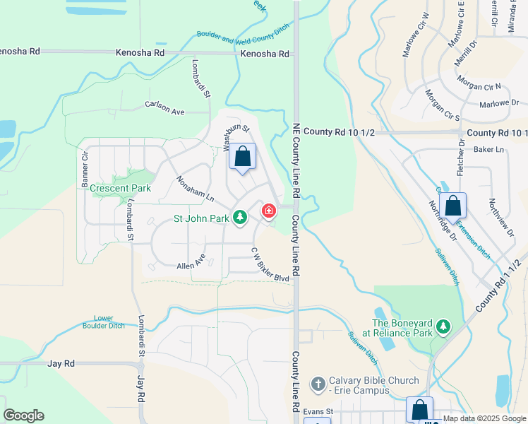 map of restaurants, bars, coffee shops, grocery stores, and more near 77 Erie Village Square in Erie