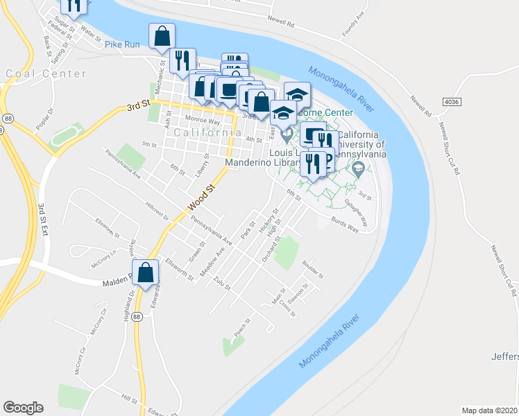 map of restaurants, bars, coffee shops, grocery stores, and more near 685 Park Street in California