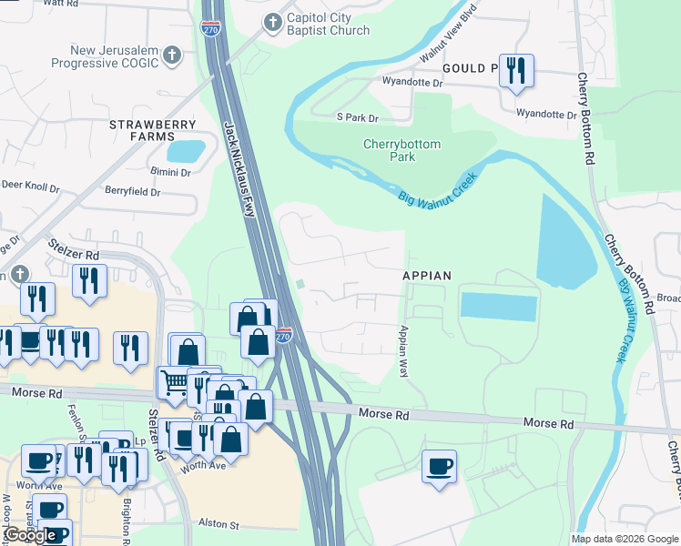 map of restaurants, bars, coffee shops, grocery stores, and more near 4243 Bandol Court in Columbus