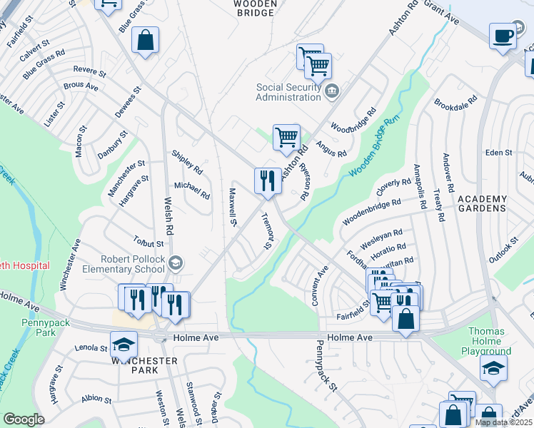 map of restaurants, bars, coffee shops, grocery stores, and more near 2801 Tremont Street in Philadelphia