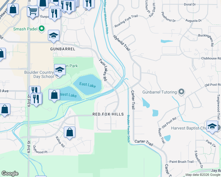 map of restaurants, bars, coffee shops, grocery stores, and more near 4822 Brandon Creek Dr in Boulder