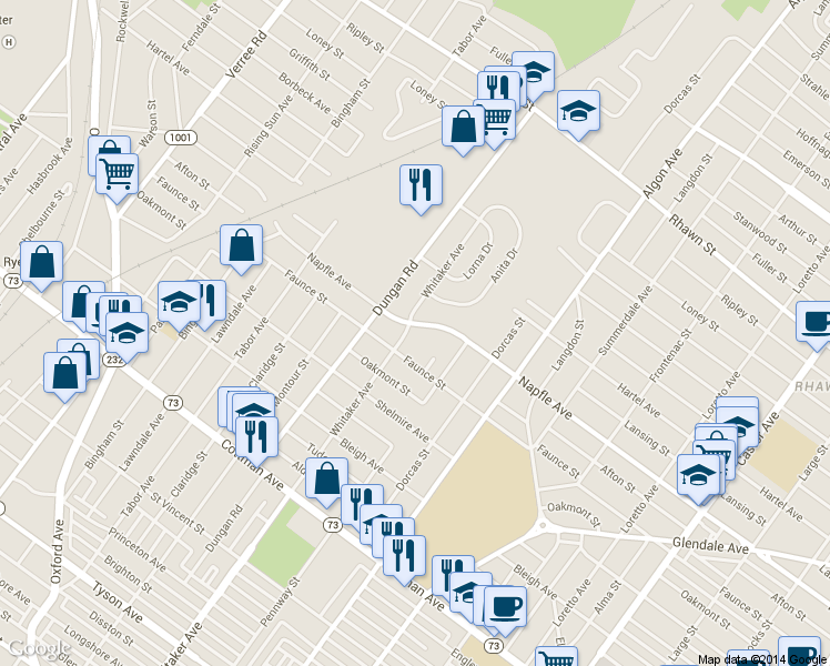 map of restaurants, bars, coffee shops, grocery stores, and more near 1402 Napfle Avenue in Philadelphia
