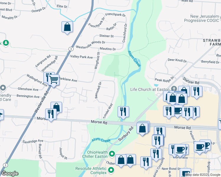 map of restaurants, bars, coffee shops, grocery stores, and more near 3518 Craigmore Ct in Columbus