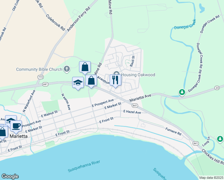 map of restaurants, bars, coffee shops, grocery stores, and more near 402 Honeysuckle Drive in Marietta