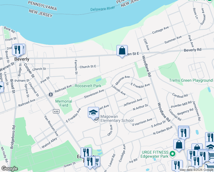 map of restaurants, bars, coffee shops, grocery stores, and more near 215 Stevenson Avenue in Beverly