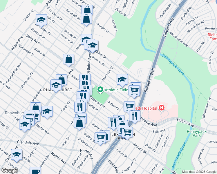 map of restaurants, bars, coffee shops, grocery stores, and more near 2234 Emerson Street in Philadelphia