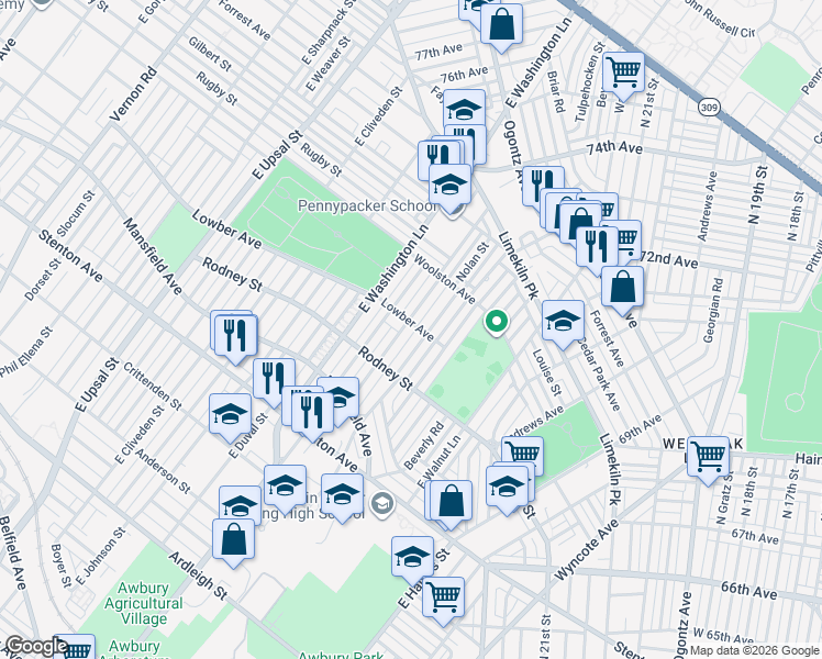 map of restaurants, bars, coffee shops, grocery stores, and more near 1654 Mohican Street in Philadelphia
