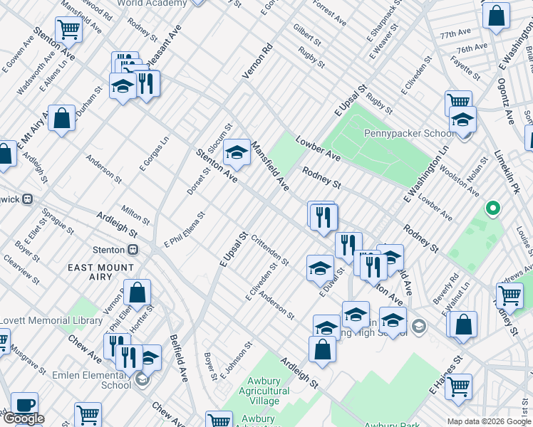 map of restaurants, bars, coffee shops, grocery stores, and more near in Philadelphia