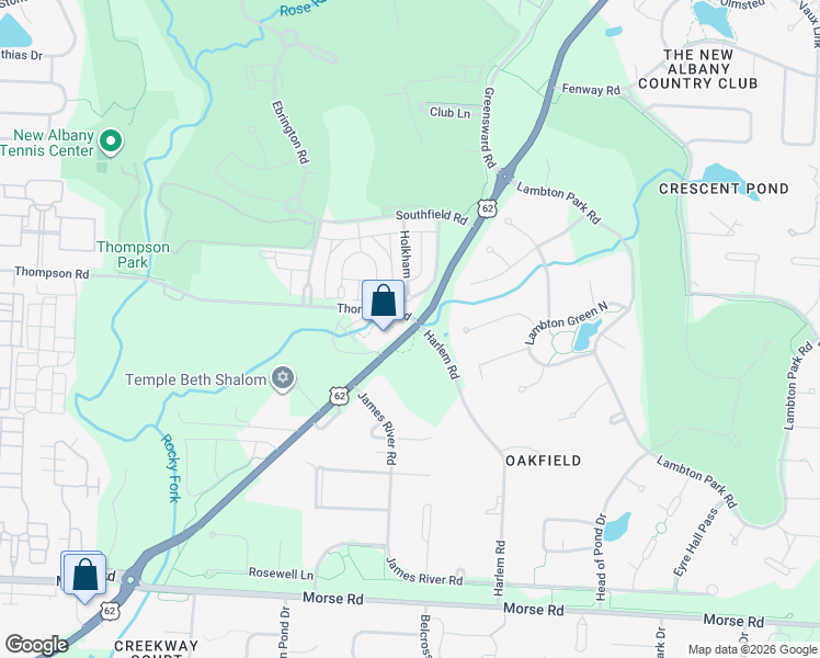 map of restaurants, bars, coffee shops, grocery stores, and more near 5211 Johnstown Road in New Albany