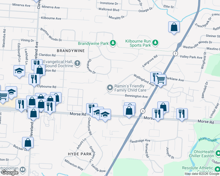 map of restaurants, bars, coffee shops, grocery stores, and more near 4456 Collingdale Road in Columbus
