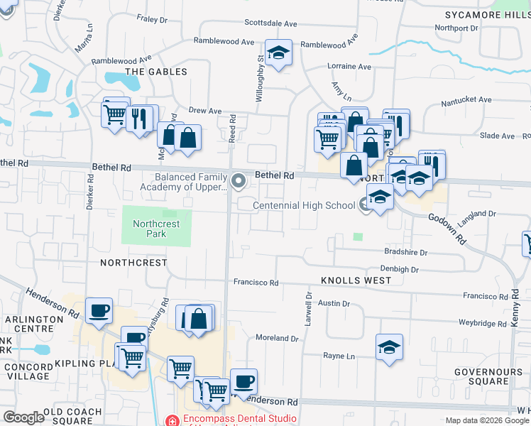 map of restaurants, bars, coffee shops, grocery stores, and more near 5096 Sansom Court in Columbus
