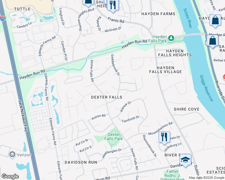 map of restaurants, bars, coffee shops, grocery stores, and more near 3783 Secretariat Court in Columbus