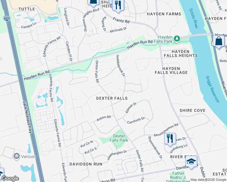 map of restaurants, bars, coffee shops, grocery stores, and more near 5317 Triple Crown Court in Columbus