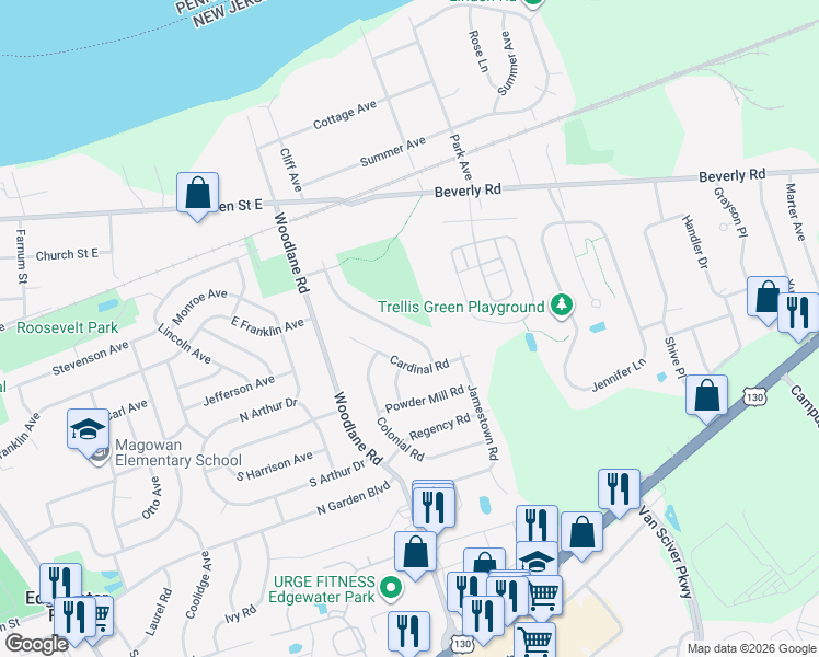 map of restaurants, bars, coffee shops, grocery stores, and more near 115 Lafayette Road in Beverly
